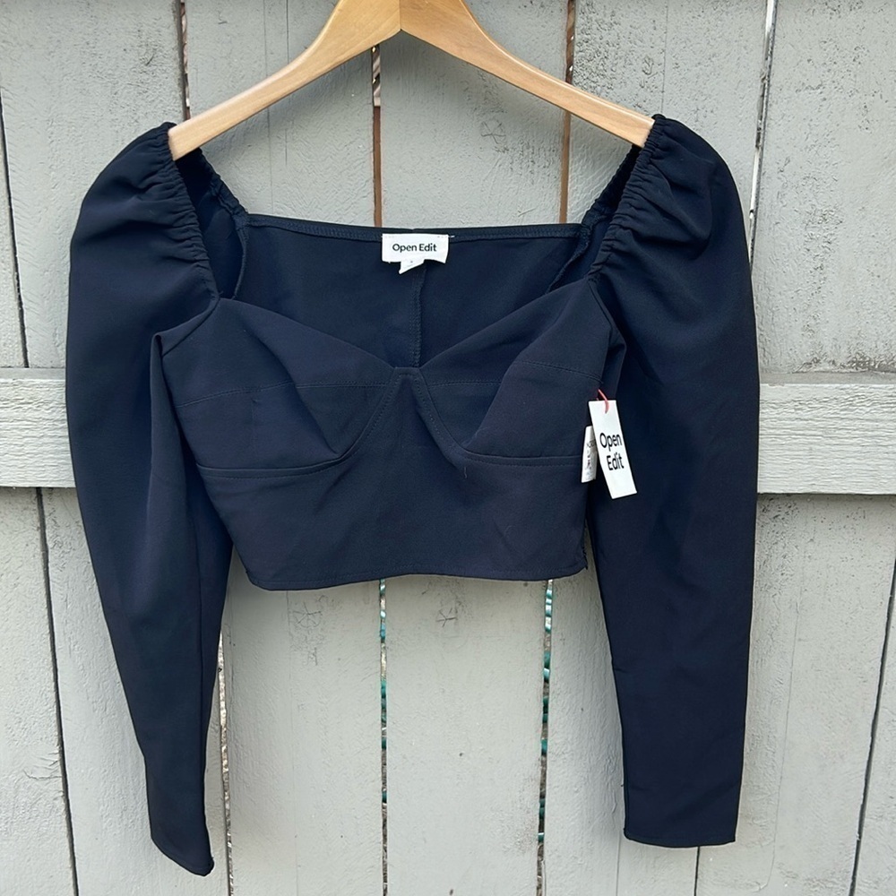 NWT Open Edit Long Sleeve Black Crop Top Bolero Goth Punk Vibes Sz Small